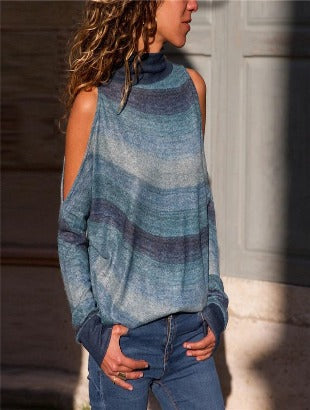 Women Blouses Sexy Cold Shoulder Tops Casual Turtleneck