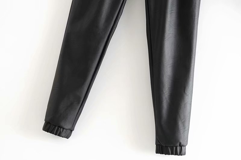 Stylish bloomers pu leather pockets pants women 2020 fashion elastic waist drawstring