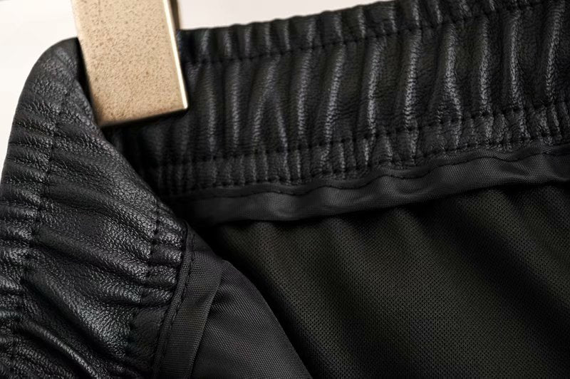 Stylish bloomers pu leather pockets pants women 2020 fashion elastic waist drawstring