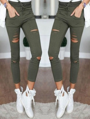 Sexy Women High Waist Denim Stretch Jeans Destroying Skinny Ripped Jeans