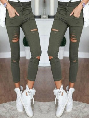 Sexy Women High Waist Denim Stretch Jeans Destroying Skinny Ripped Jeans