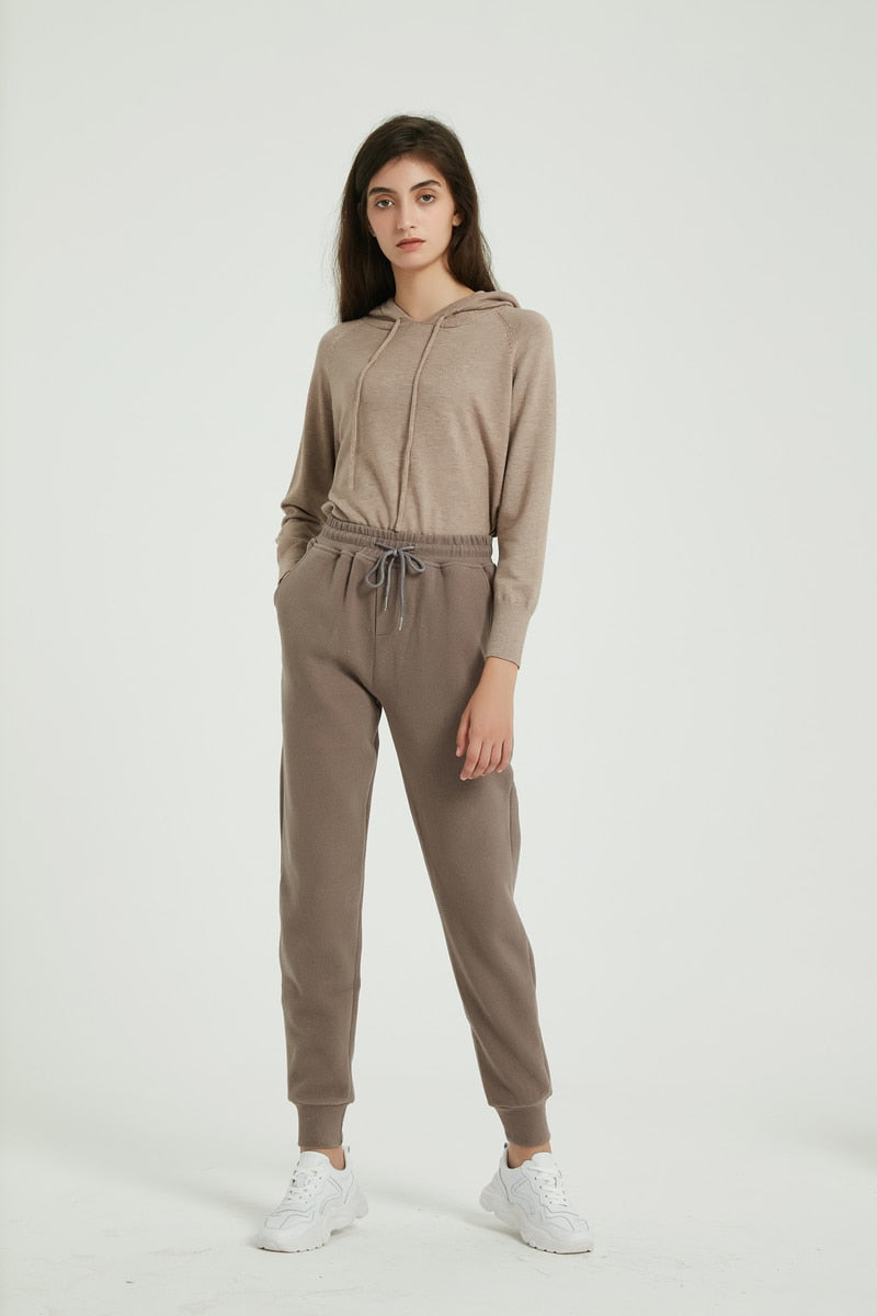 Women casual velvet pants winter autumn lady trousers thick wool clothing female lace-up long trousers