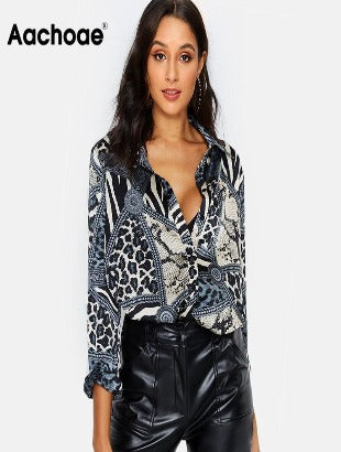 Women Blouses Sexy Leopard Blouse Shirt Long