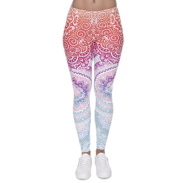 Women Fashion Legging Aztec Round Ombre Printing