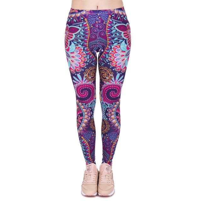 Women Fashion Legging Aztec Round Ombre Printing