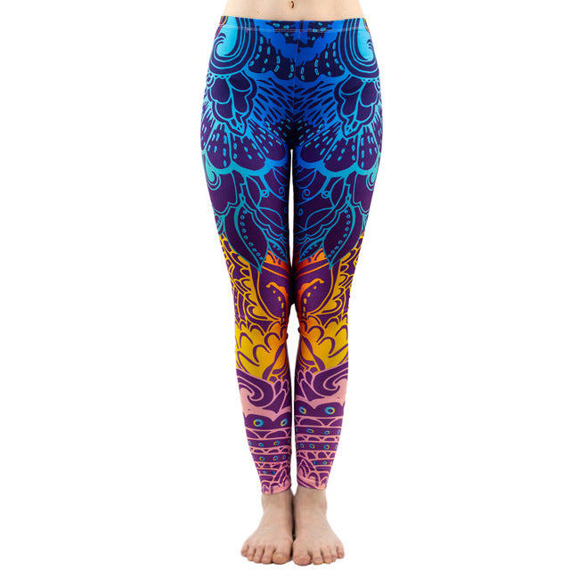 Women Fashion Legging Aztec Round Ombre Printing