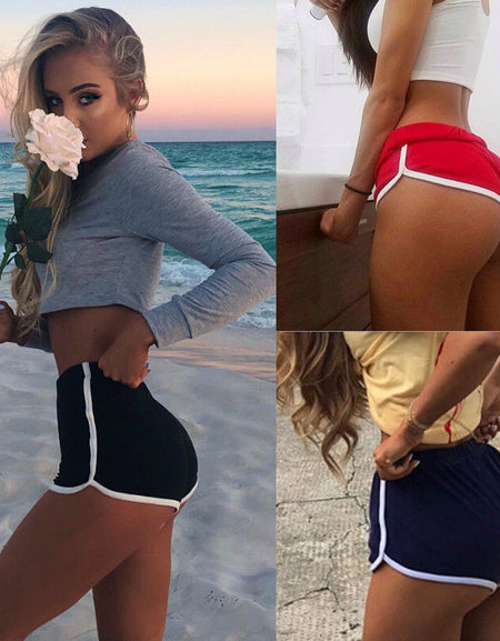 Women Cotton Blend Summer Shorts Pants Contrast Binding Side Split Elastic