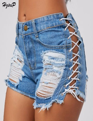 Sexy Summer Women Denim Shorts  New Black Blue High Waist Ripped Short Jeans