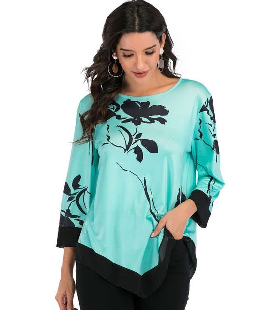 Shirt Women Spring Summer Printing  Blouse 3/4