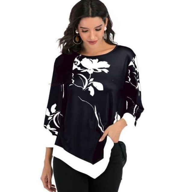 Shirt Women Spring Summer Printing  Blouse 3/4