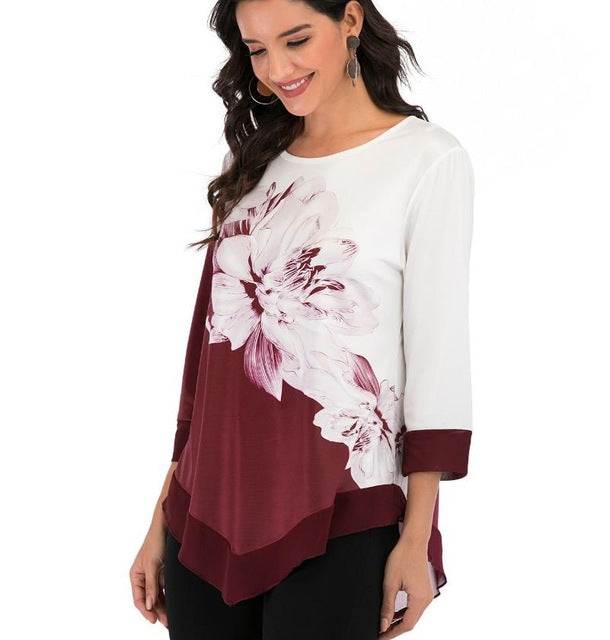 Shirt Women Spring Summer Printing  Blouse 3/4