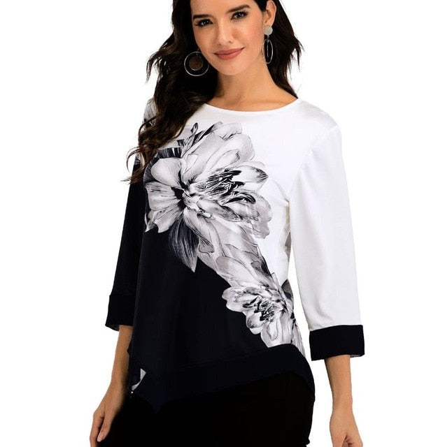 Shirt Women Spring Summer Printing  Blouse 3/4