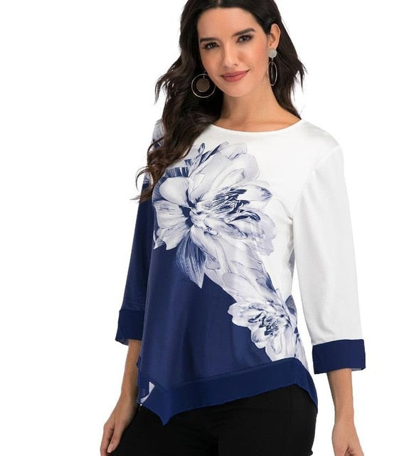 Shirt Women Spring Summer Printing  Blouse 3/4