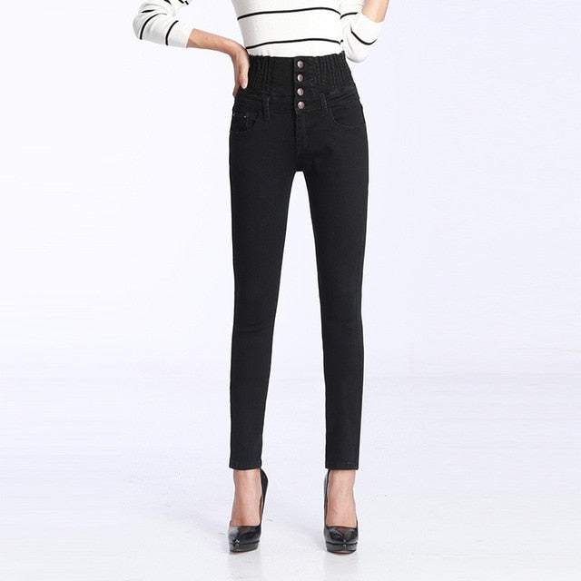 Womens winter jeans high waist pants elastic waist