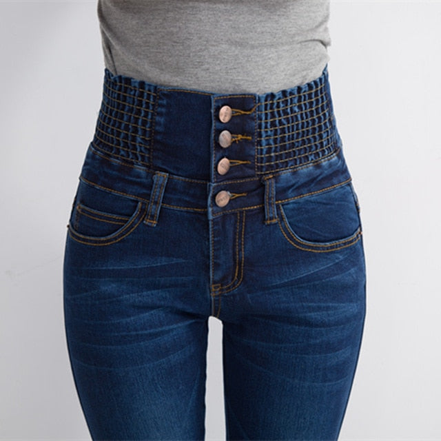 Womens winter jeans high waist pants elastic waist