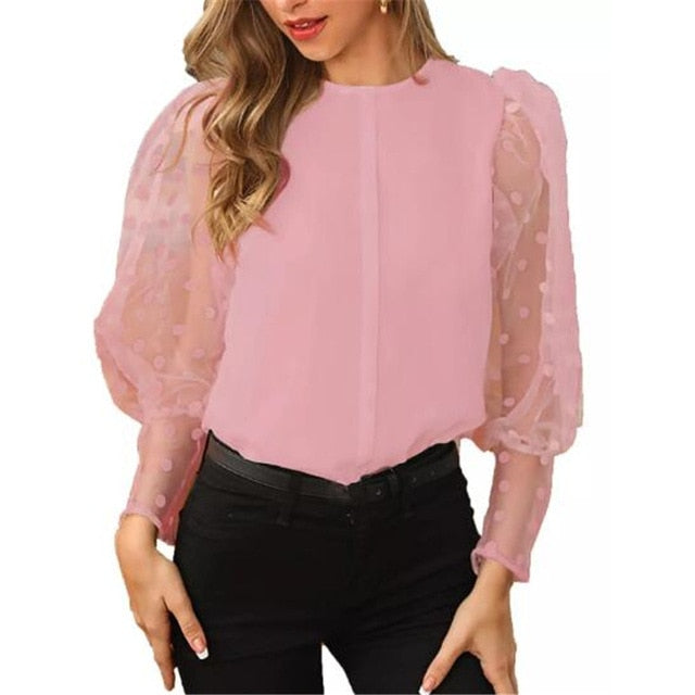 Women's Sheer Mesh Blouse New Fashion Elegant all Blouse