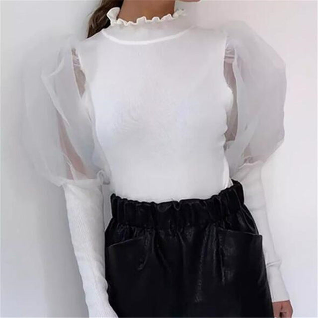 Women's Sheer Mesh Blouse New Fashion Elegant all Blouse