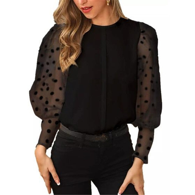 Women's Sheer Mesh Blouse New Fashion Elegant all Blouse