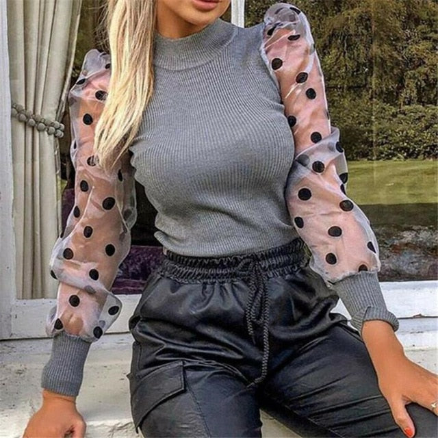 Women's Sheer Mesh Blouse New Fashion Elegant all Blouse