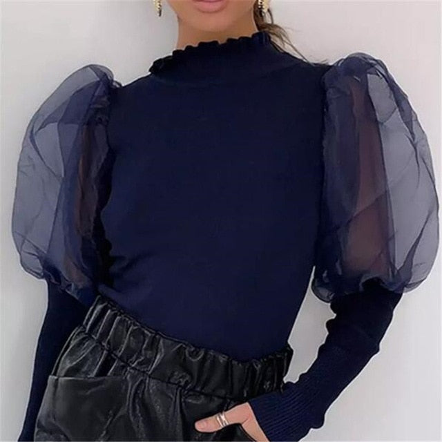 Women's Sheer Mesh Blouse New Fashion Elegant all Blouse