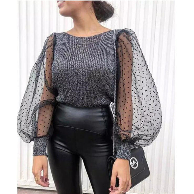 Women's Sheer Mesh Blouse New Fashion Elegant all Blouse