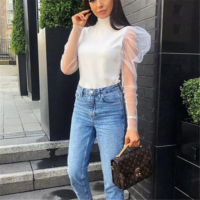 Women's Sheer Mesh Blouse New Fashion Elegant all Blouse