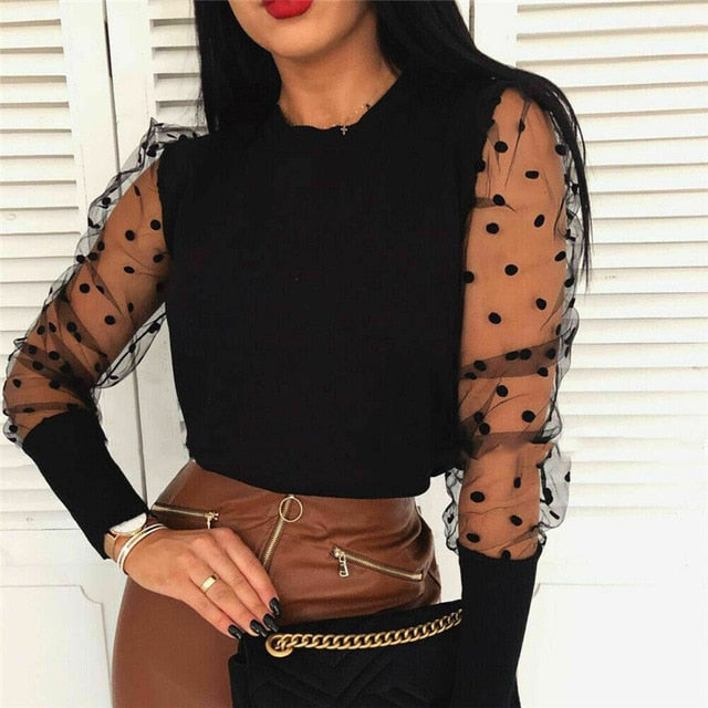 Women's Sheer Mesh Blouse New Fashion Elegant all Blouse