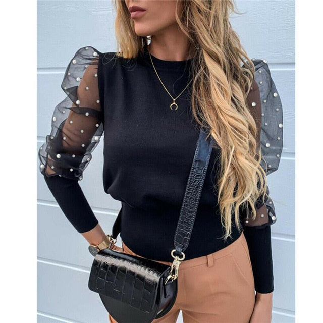 Women's Sheer Mesh Blouse New Fashion Elegant all Blouse