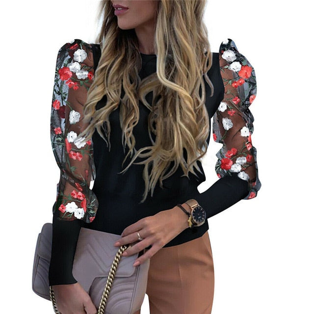 Women's Sheer Mesh Blouse New Fashion Elegant all Blouse