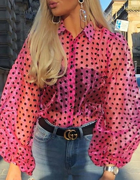 Women Polka Dot Retro Blouse Lady Early Autumn