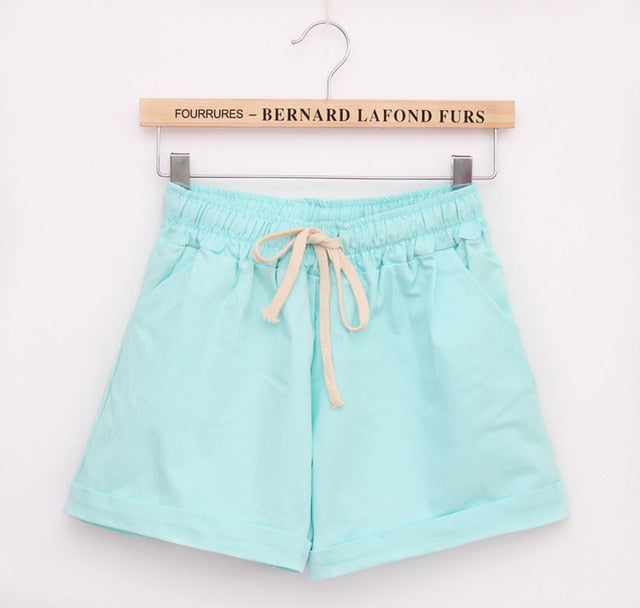 Summer Style Shorts Women Candy Color Elastic With Belt  Short