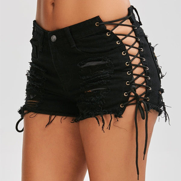 Sexy Summer Women Denim Shorts  New Black Blue High Waist Ripped Short Jeans