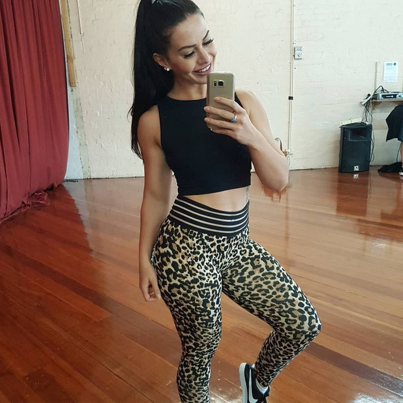 Sexy Women  Push Up Workout Legging Femme High Waist Leopard Leggings