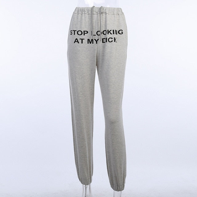 Sweat Pant Letter Print Mujer Cotton Women High Waist Black Casual Joggers Hip Hop Funny Loose Femme Trousers