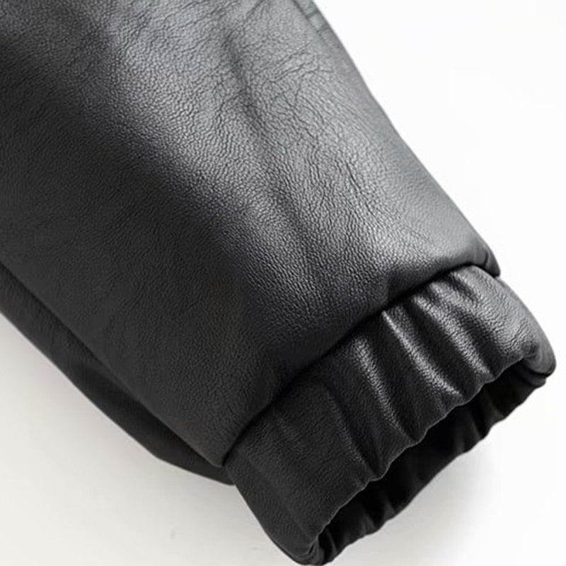 Stylish bloomers pu leather pockets pants women 2020 fashion elastic waist drawstring