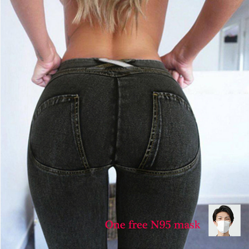 Women lift jeans slim button new style