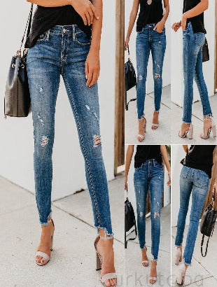 The latest hot women stretch skinny ripped high waist shredded jeans trousers