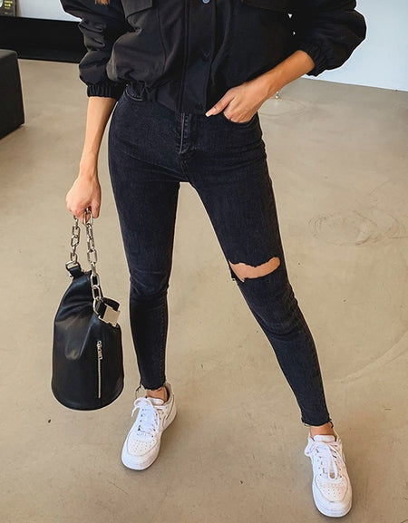 Sexy high waist tassel ripped denim holes