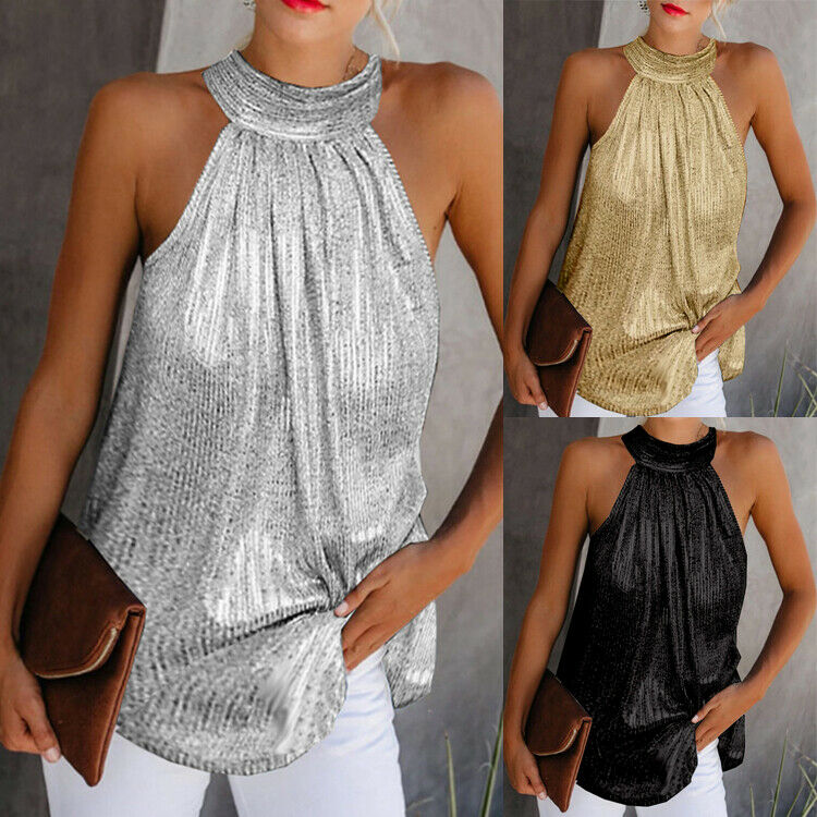 Women Gold Blouse  New Fashion High Neck