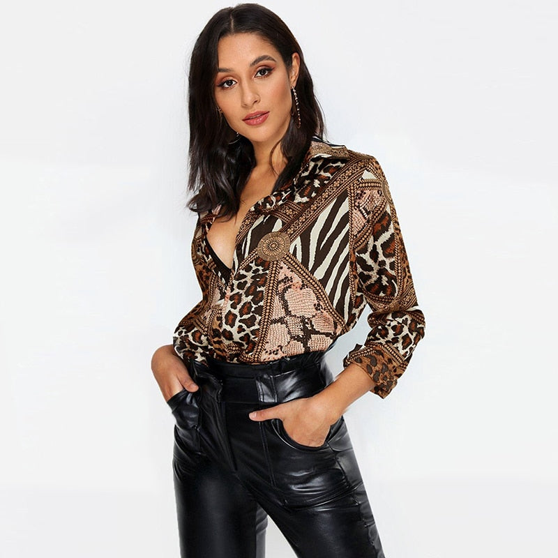 Women Blouses Sexy Leopard Blouse Shirt Long