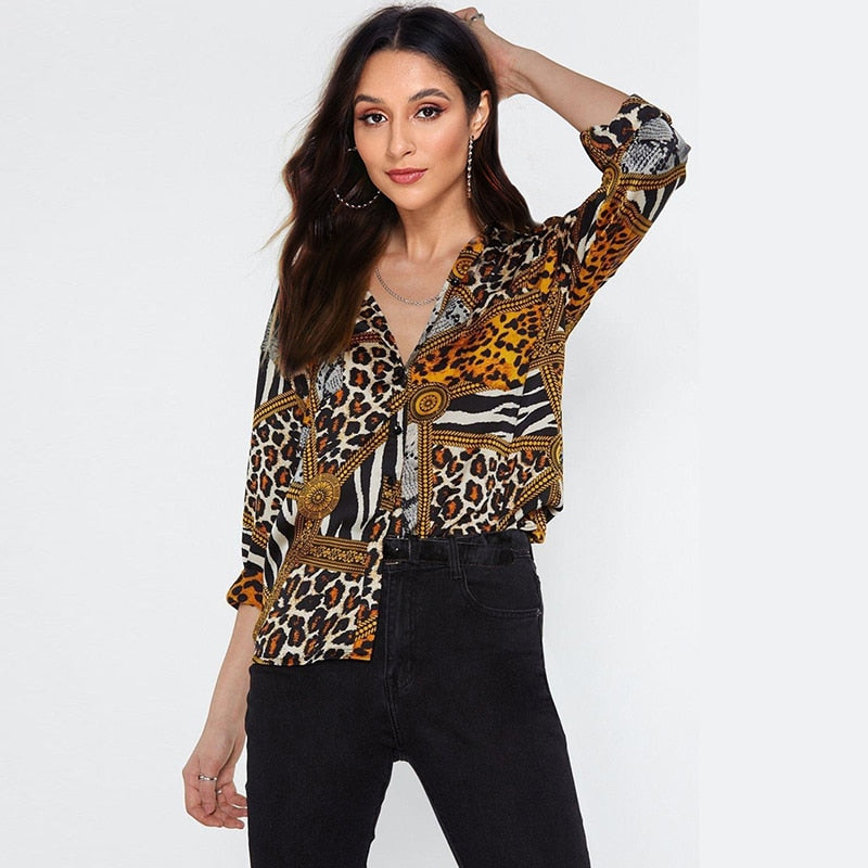 Women Blouses Sexy Leopard Blouse Shirt Long