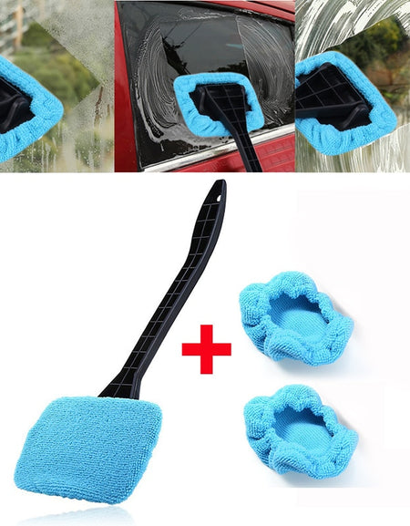 Windshield wiper microfiber cloth car window cleaner with long handle and washable brush