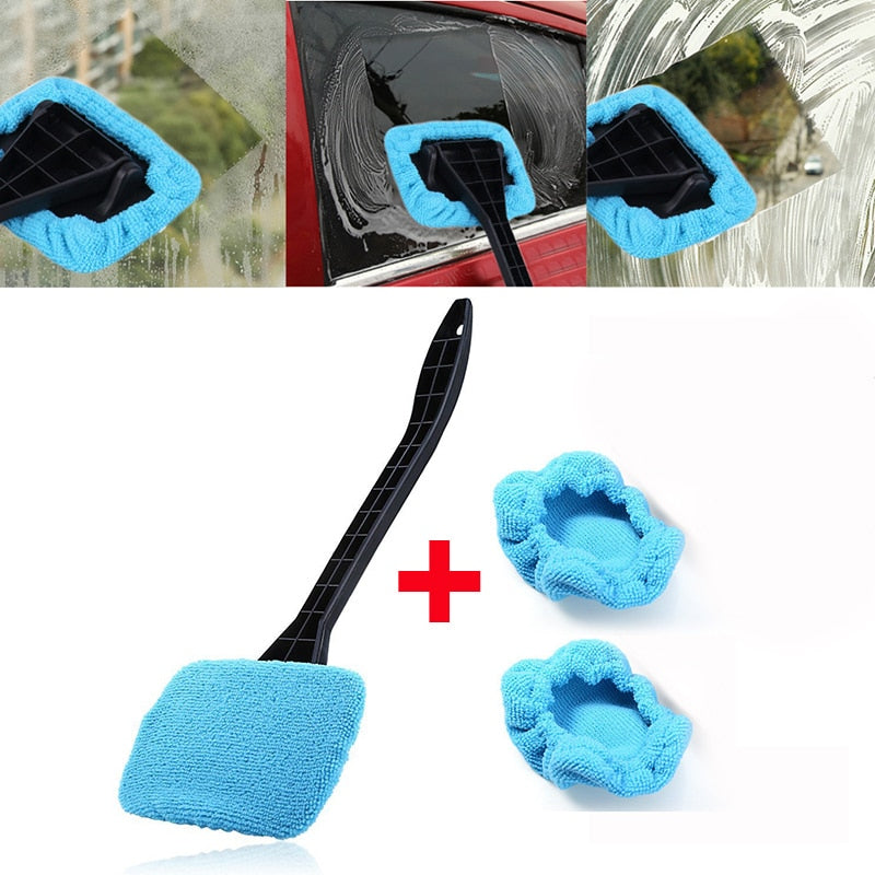 Windshield wiper microfiber cloth car window cleaner with long handle and washable brush