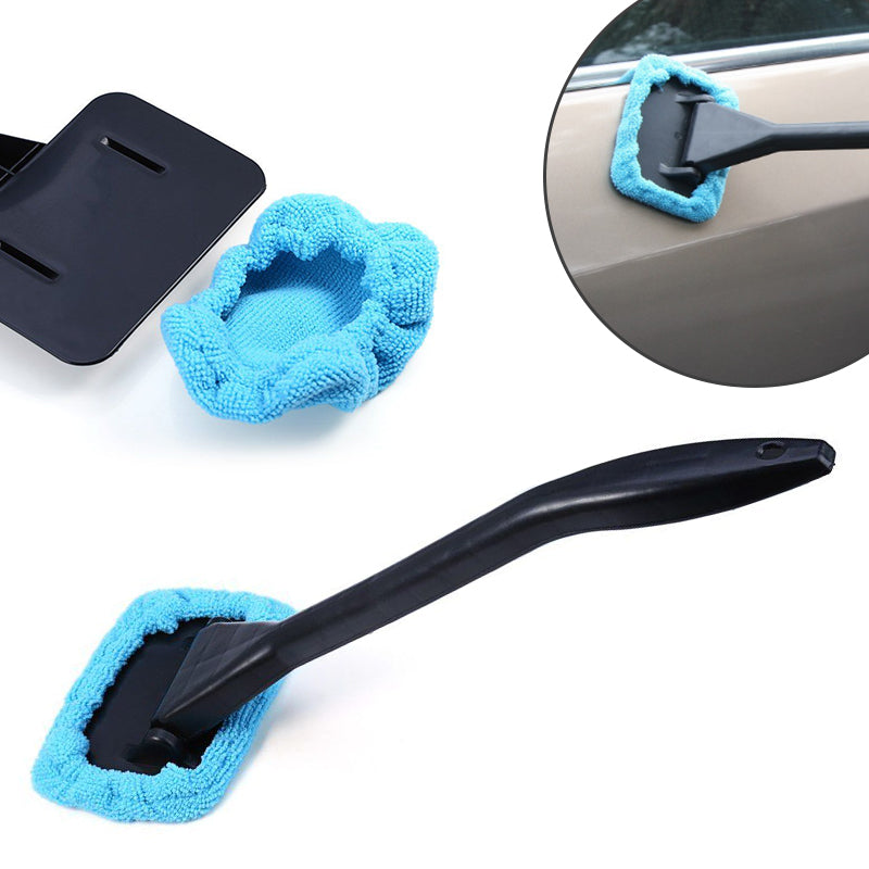 Windshield wiper microfiber cloth car window cleaner with long handle and washable brush